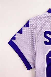 Custom Men's V-neck Sublimation Polo Shirt Design Geometric Blue V-Neck Collar Color Dye Sublimation Garment Factory Short Sleeve Sublimation Polo Shirt Supplier USA Retail P1466 detail view-8
